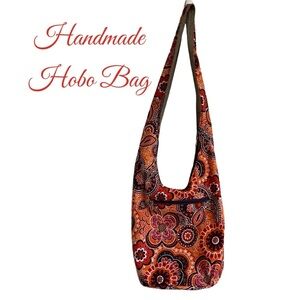 HANDMADE FABULOUS Orange, Red, Purple & White Paisley HOBO Lined Bag